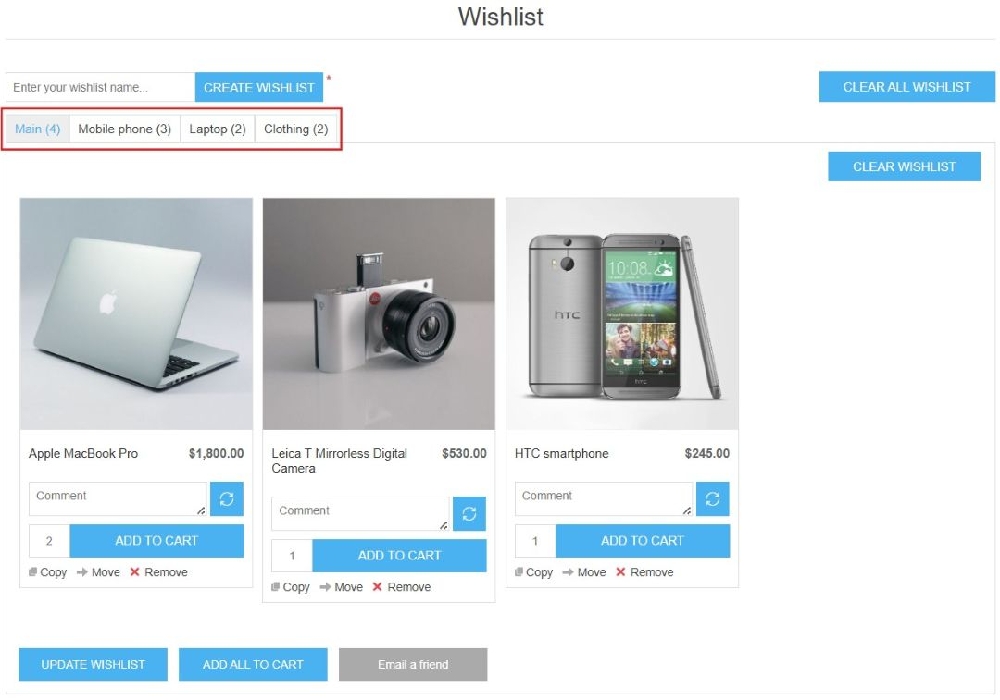 multiple wishlist page